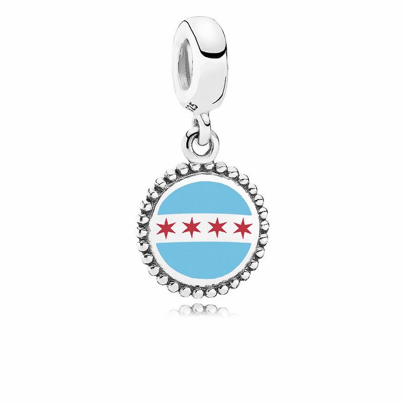 Pandora Chicago Flag Dangle Charm Ireland - Sterling Silver/Enamel/Blue - 790234CEA